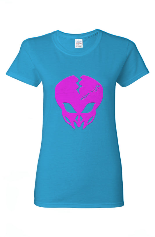 Alien Lyfe (white Logo) Cotton Candy Style, Ladies Heavy Cotton T-Shirt